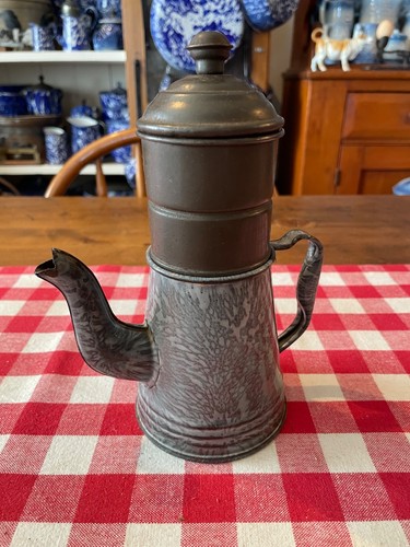 Antique gray graniteware cup - gray,